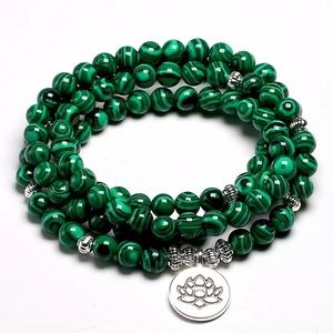 Elegant Green Beaded Necklace with Silver Lotus Charm